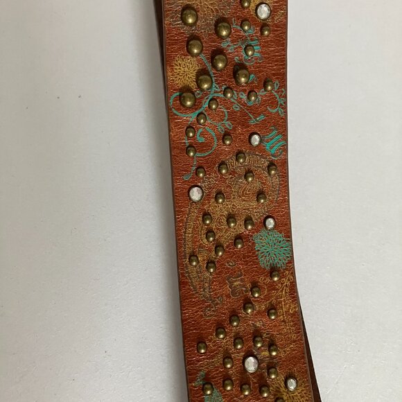 Miss Me Belt Size X Large Brown Leather Rhinestone Studded Buckle Belt Y2K. - Picture 7 of 13